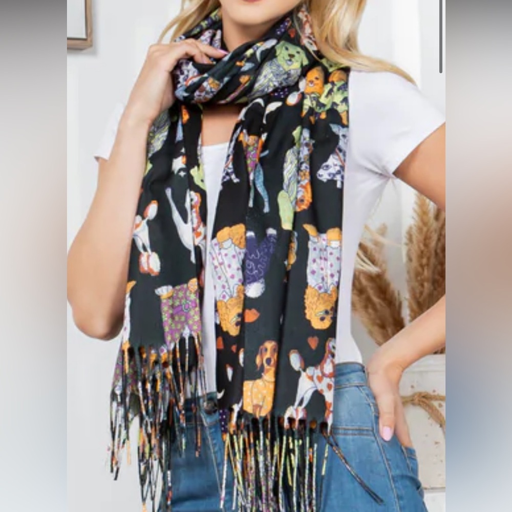 Black Dogs Wearing Clothes Print Scarf